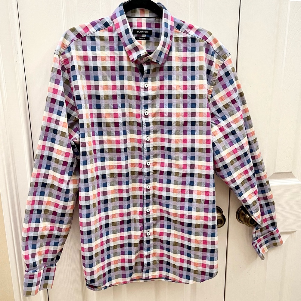 Bugtachi mens mulitcolored check long sleeve button up size XXL